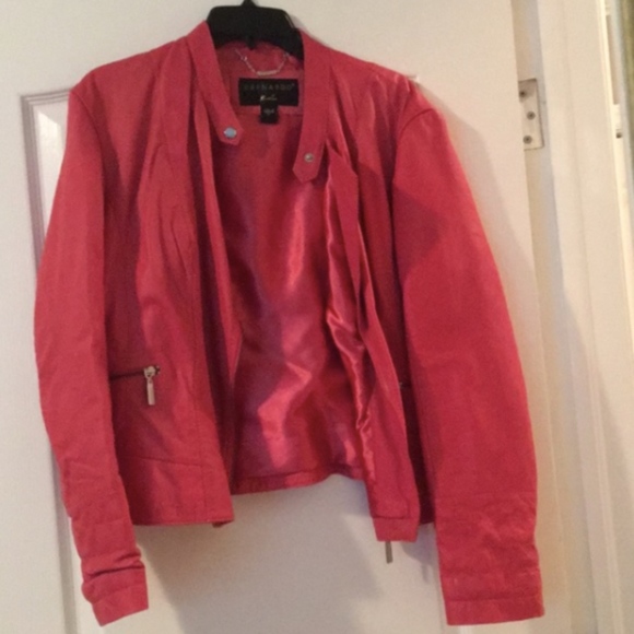 Bernardo Jackets & Blazers - Bernardo Deep Coral Leather Jacket
